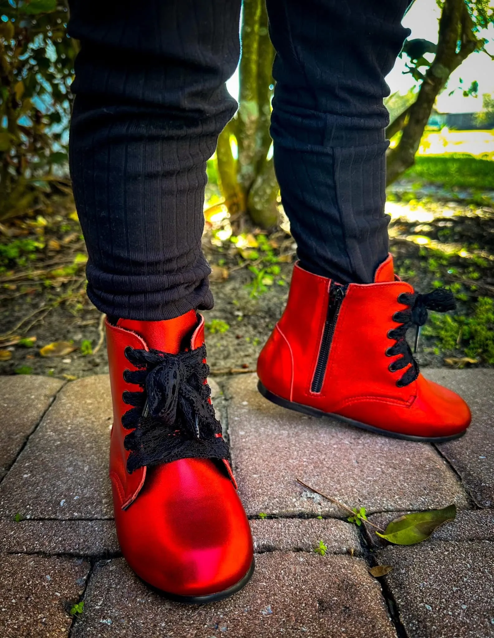 Ready to ship- Christmas Metallic Red Vintage Nyx Booties w/ Two Laces!