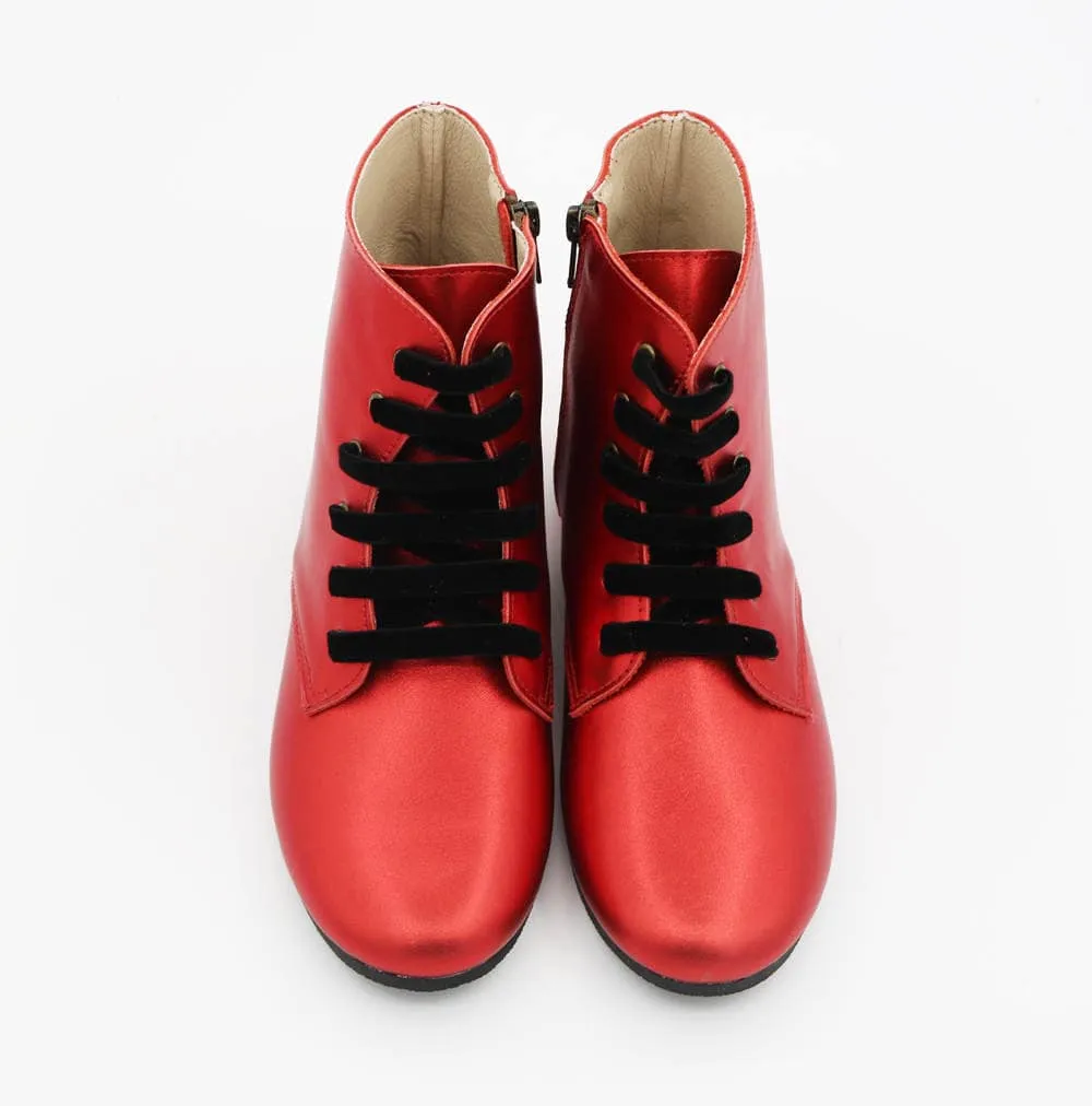 Ready to ship- Christmas Metallic Red Vintage Nyx Booties w/ Two Laces!