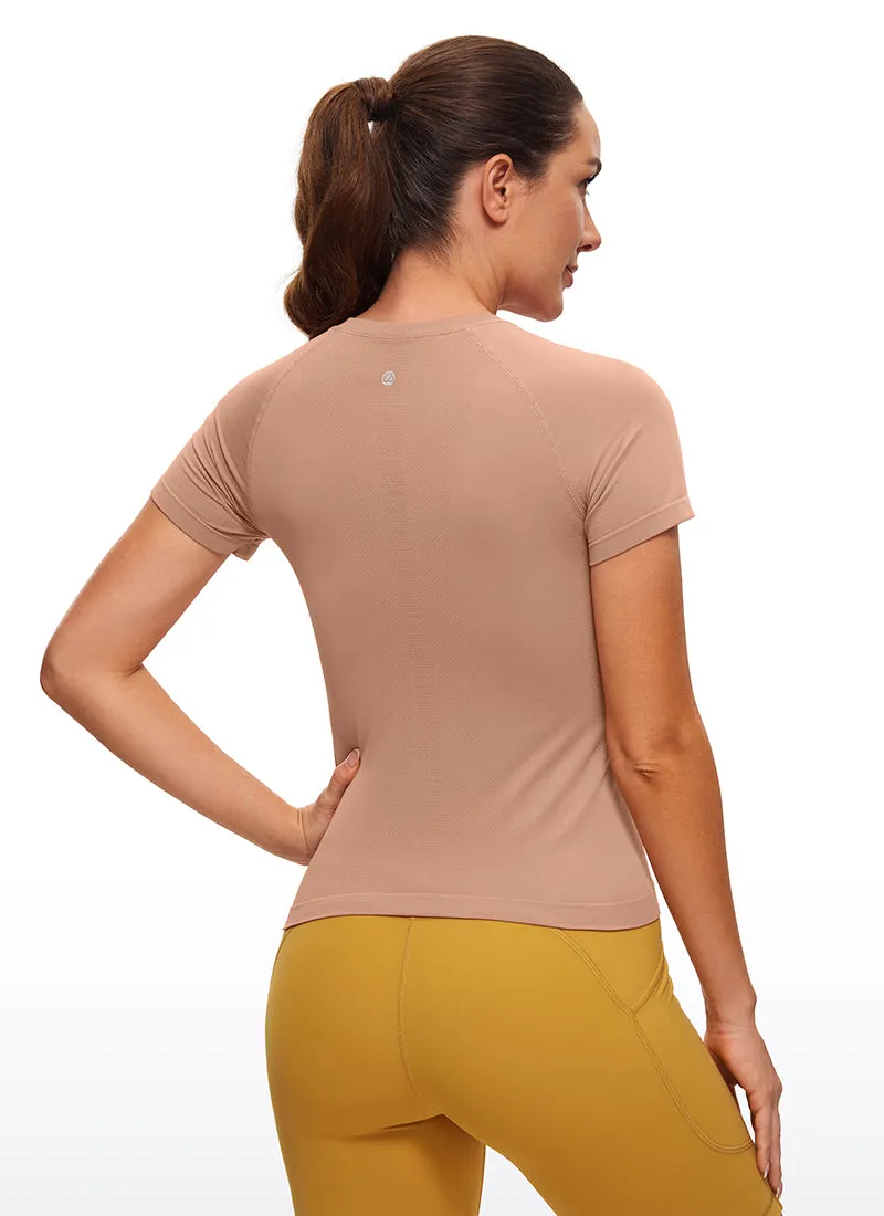 Seamless High Neck Short Sleeves Waist Length