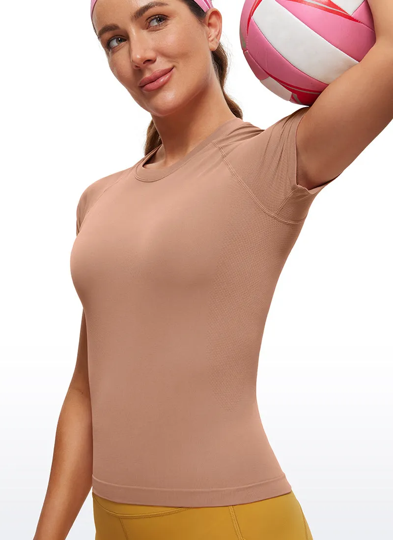 Seamless High Neck Short Sleeves Waist Length