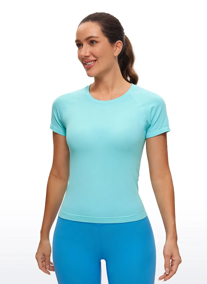 Seamless High Neck Short Sleeves Waist Length