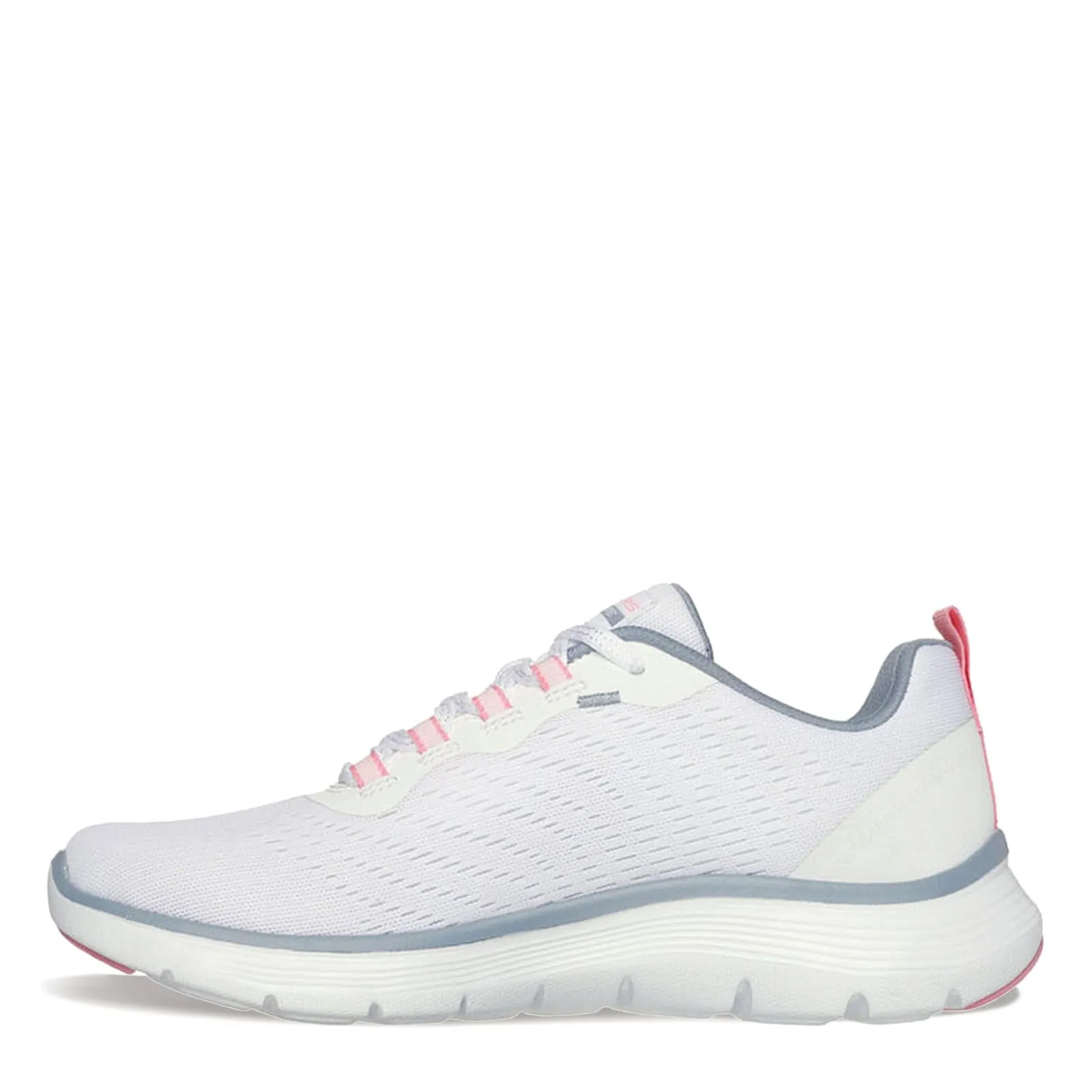 Skechers Women's Flex Appeal 5.0 Sneaker, White Mesh Pink Light Blue Trim