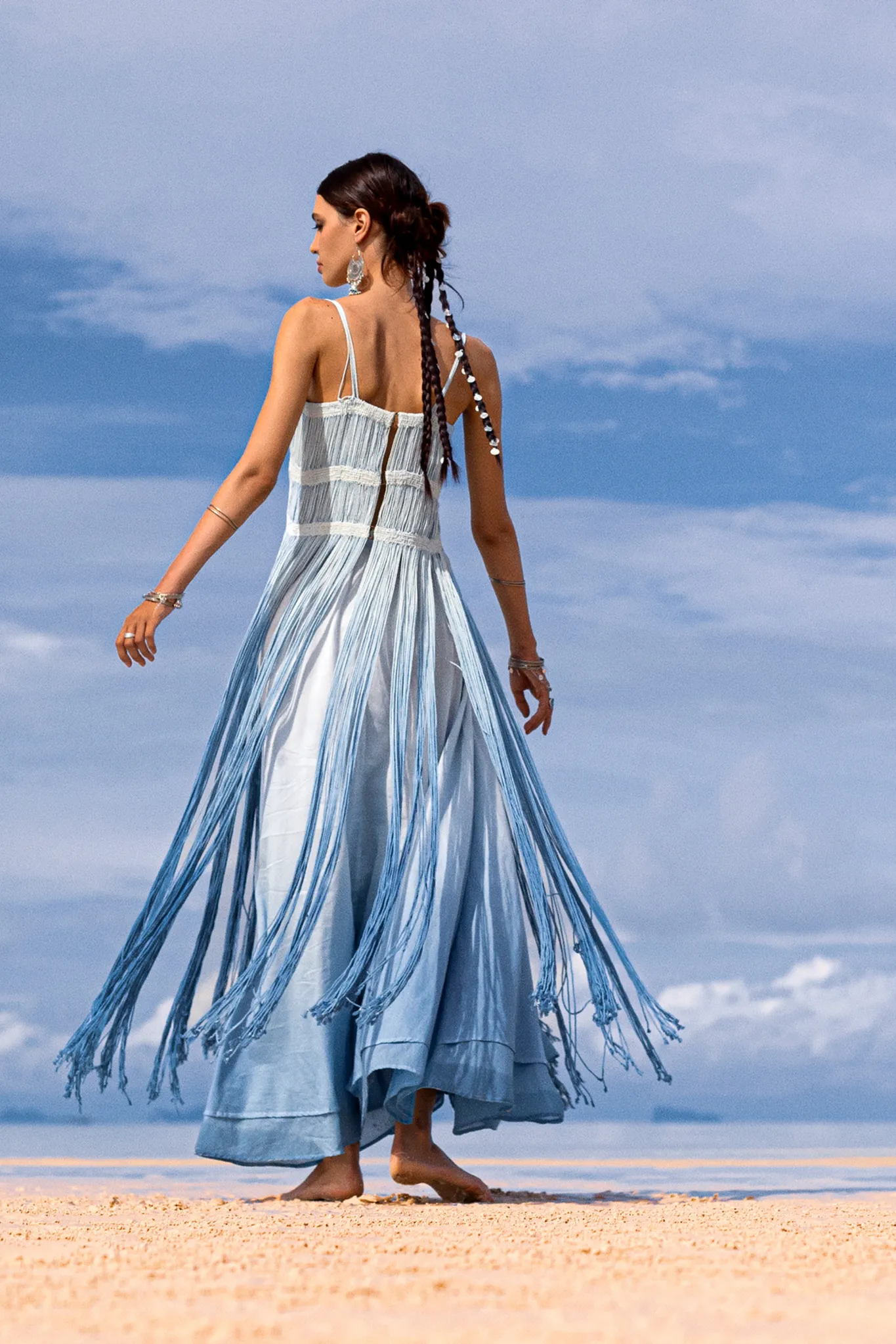 Sky Blue Macrame Slipover •  Goddess Dress • Ethnic Handwoven Dress