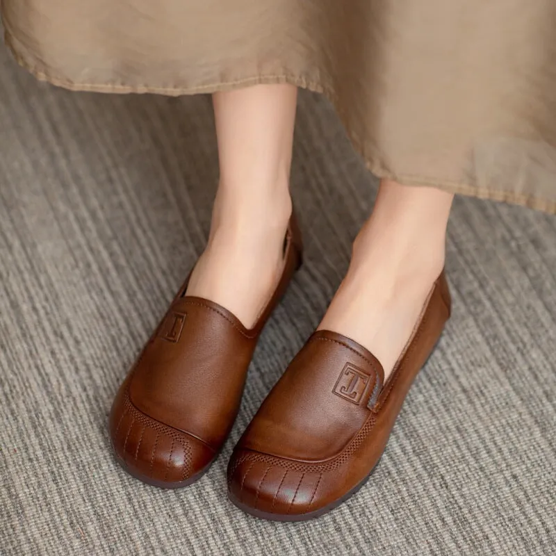 Slip on Loafers for Women Soft Leather Flats Handmade in Brown/Khaki