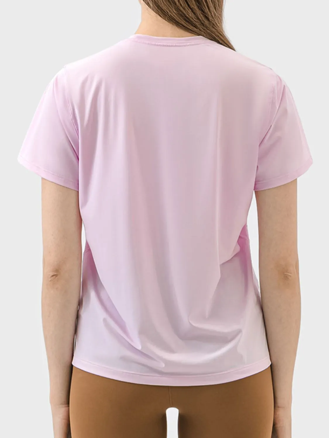 Slit Round Neck Short Sleeve Active T-Shirt