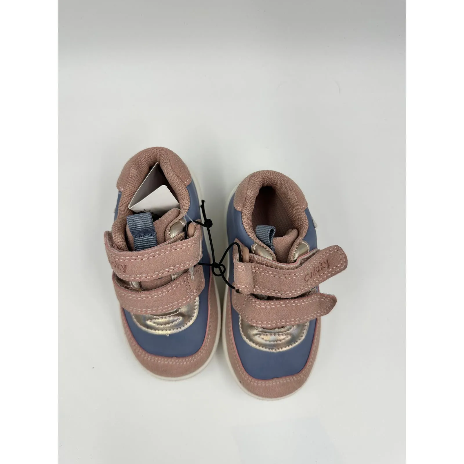 Small Kid Size 6, Blue and Light Pink Leather Sneakers with Straps