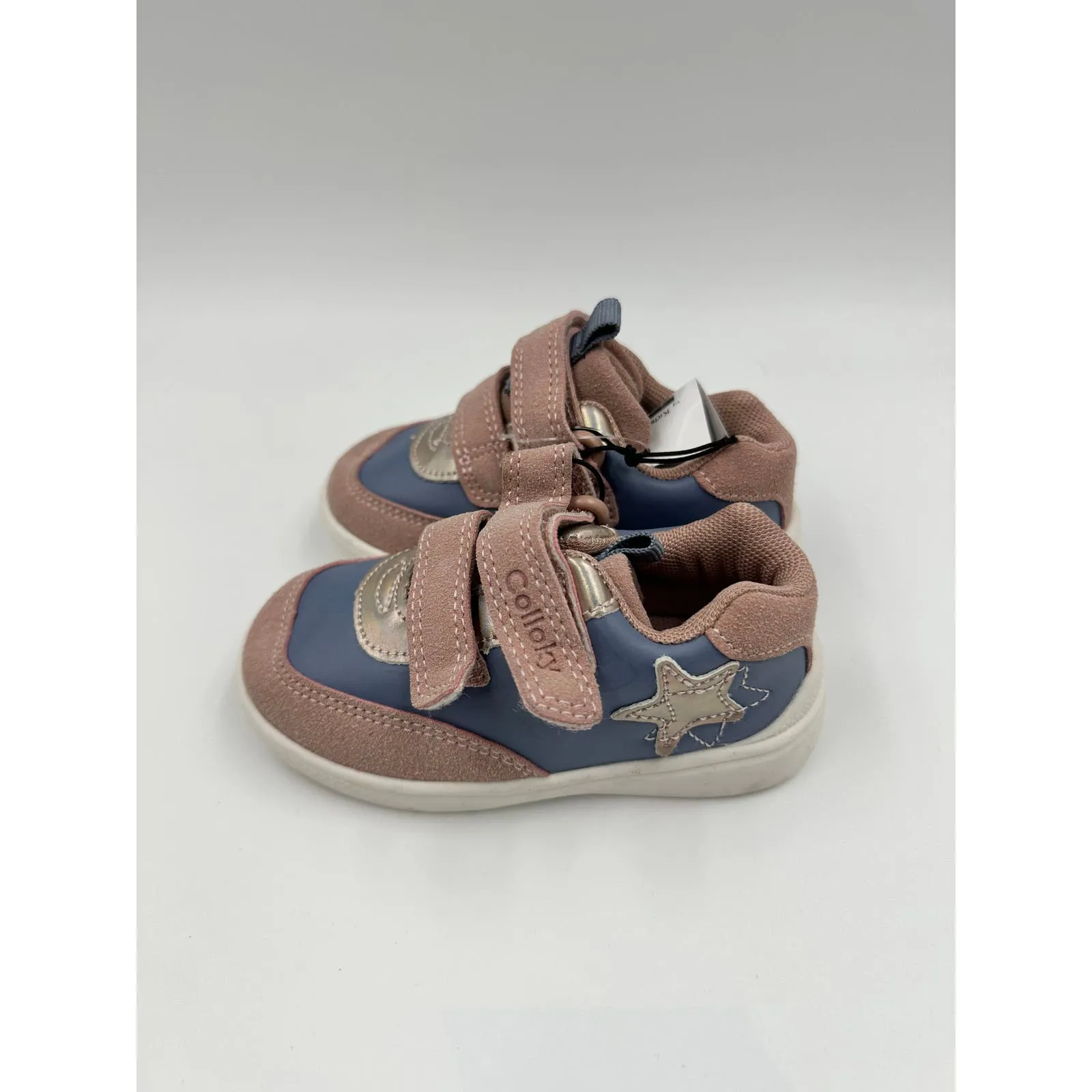 Small Kid Size 6, Blue and Light Pink Leather Sneakers with Straps