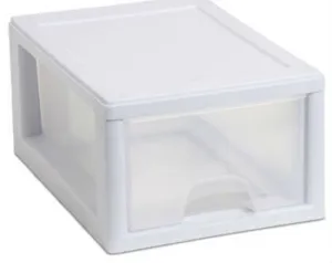 Sterilite 20518006 Stacking Storage Drawer, 6 Qt, White Frame with Clear Drawer