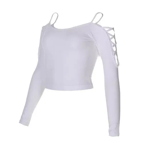 Strapless Crisscross Shoulder Long Sleeve Workout Shirt