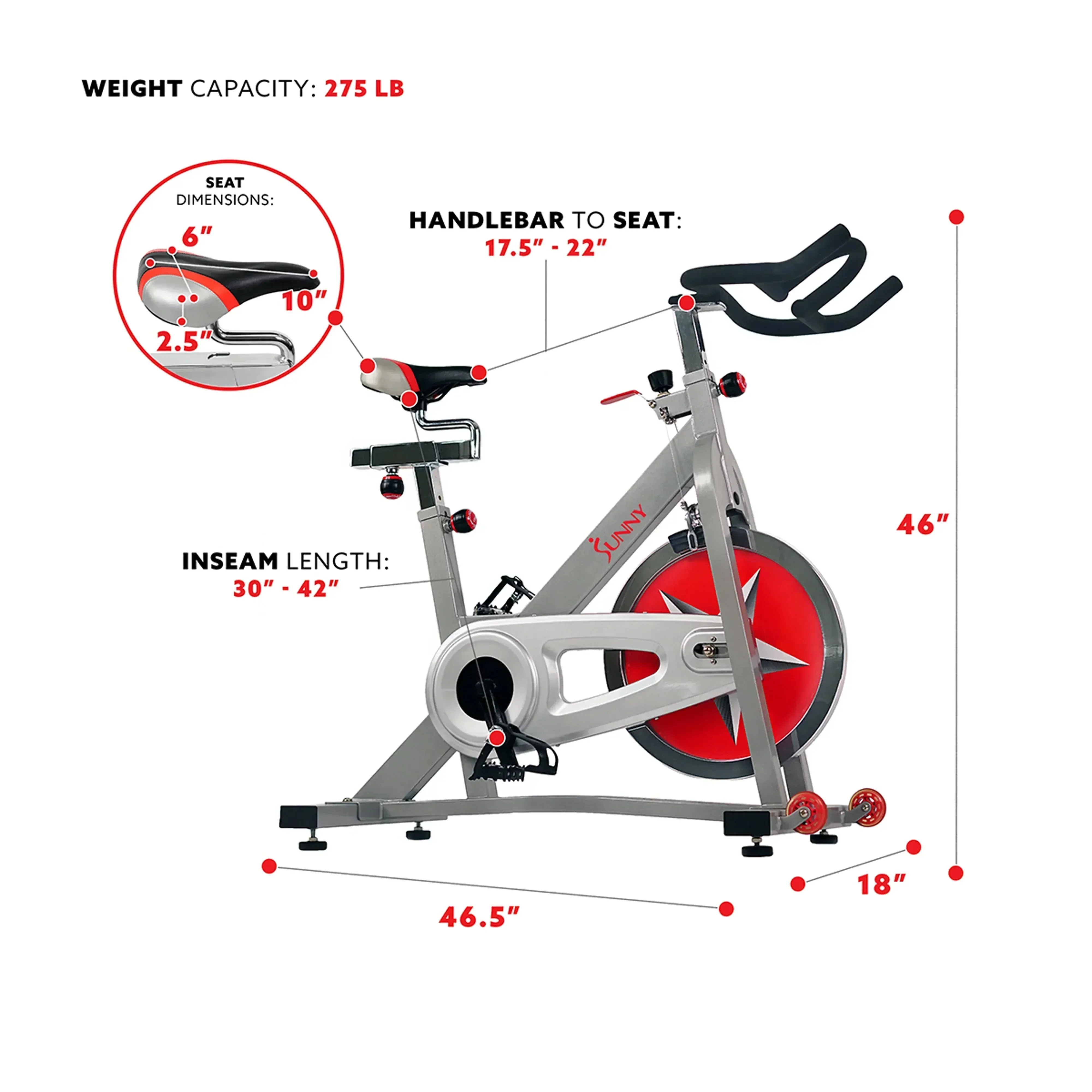 Sunny Health & Fitness Stationary Chain Drive 40 lb Flywheel Pro Indoor Cycling Exercise Bike Trainer, SF-B901