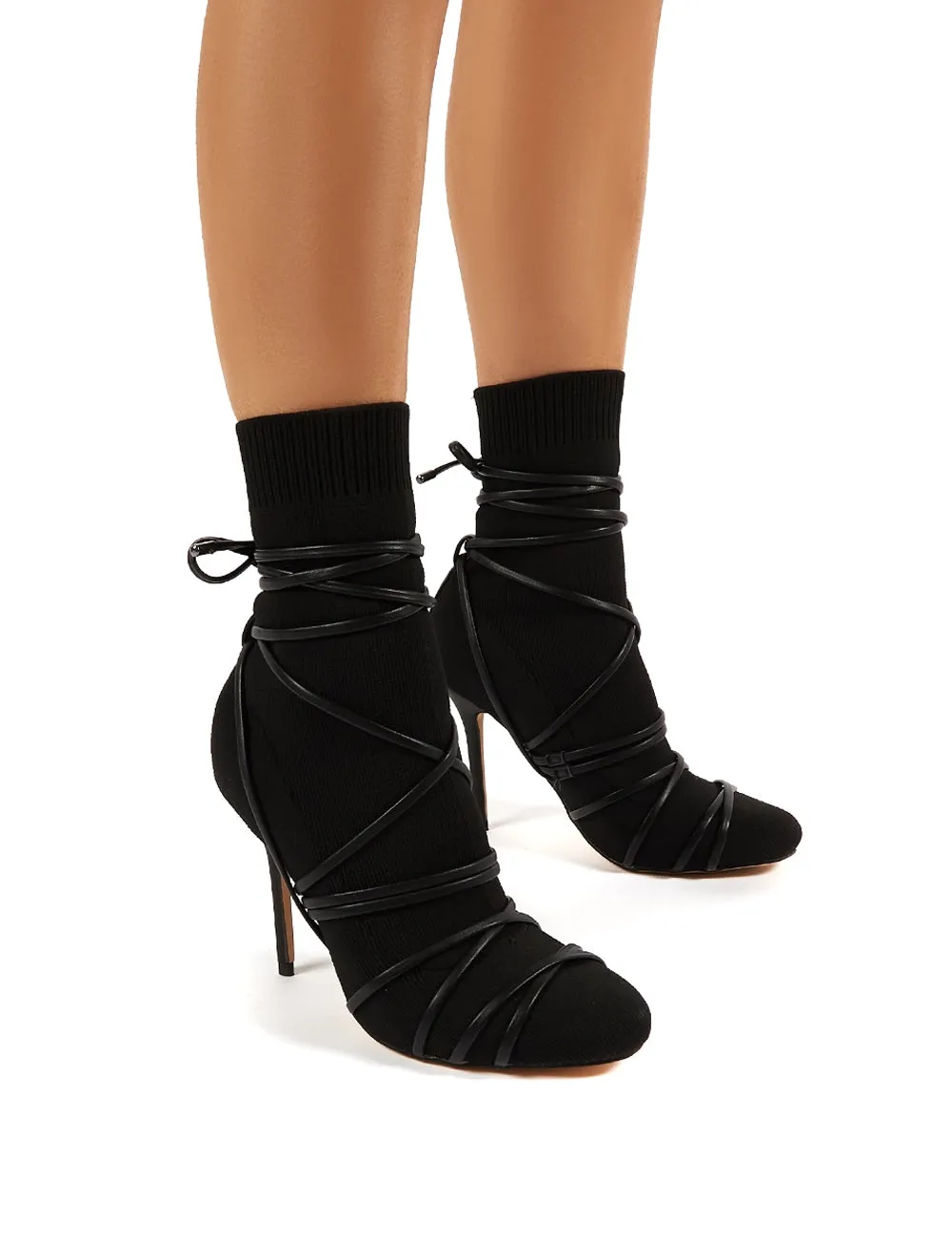 Tamana Black Knitted Heeled Sock Fit Ankle Boots