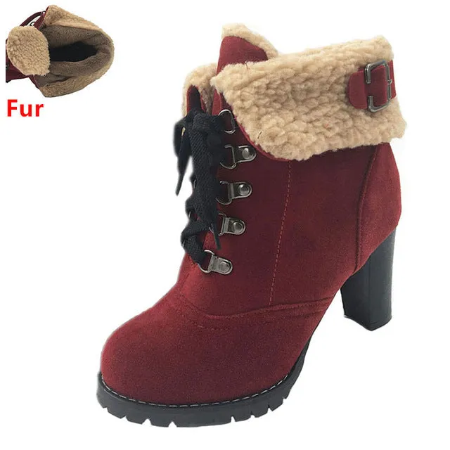 TAOFFEN women high heel half short ankle boots winter martin snow botas fashion footwear warm heels boot shoes AH195 size 32-43