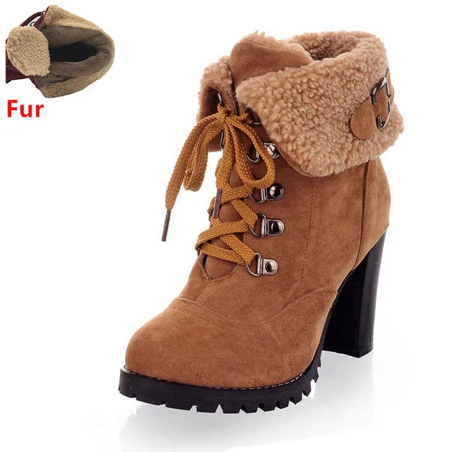 TAOFFEN women high heel half short ankle boots winter martin snow botas fashion footwear warm heels boot shoes AH195 size 32-43