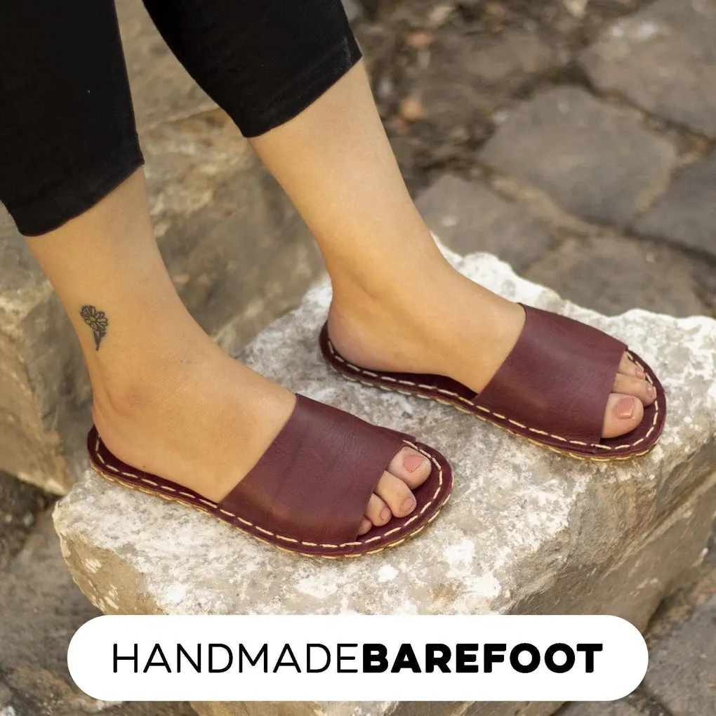 Tape Handmade Burgundy Leather Slippers for Women