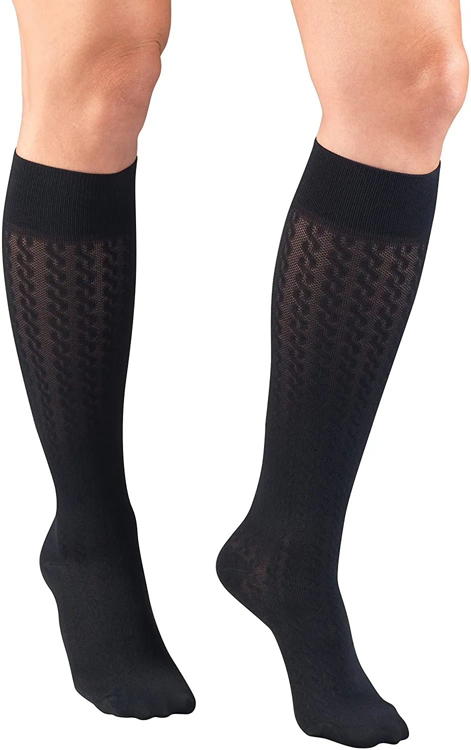 Truform Compression Socks, 15-20 mmHg, Women's Dress Socks, Knee High Over Calf Length, White Cable Knit, Large