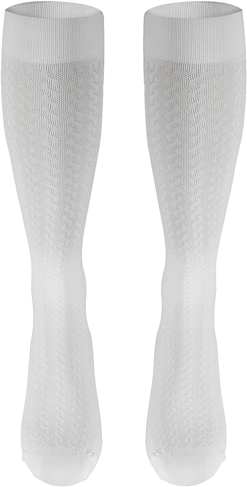 Truform Compression Socks, 15-20 mmHg, Women's Dress Socks, Knee High Over Calf Length, White Cable Knit, Large