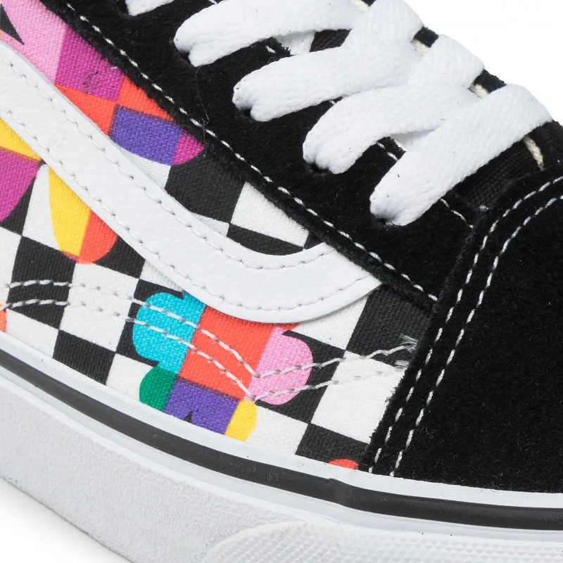 Vans Unisex Old Skool Plimsolls Checkerboard Shoes - Black / Floral