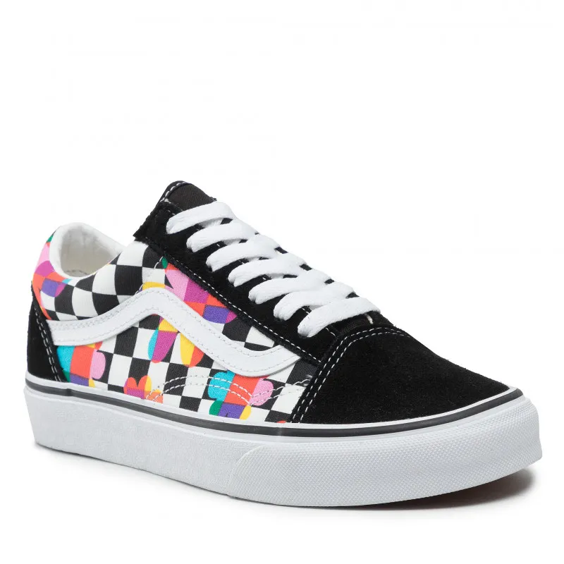 Vans Unisex Old Skool Plimsolls Checkerboard Shoes - Black / Floral