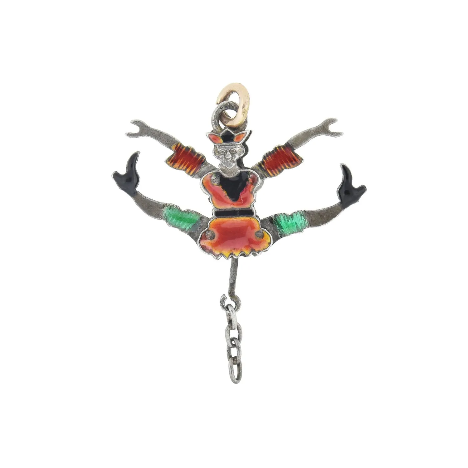 Victorian Sterling Enamel Double-Sided   Moveable Jester Puppet Charm