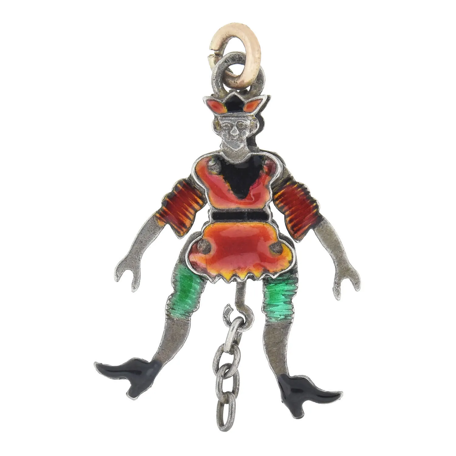 Victorian Sterling Enamel Double-Sided   Moveable Jester Puppet Charm