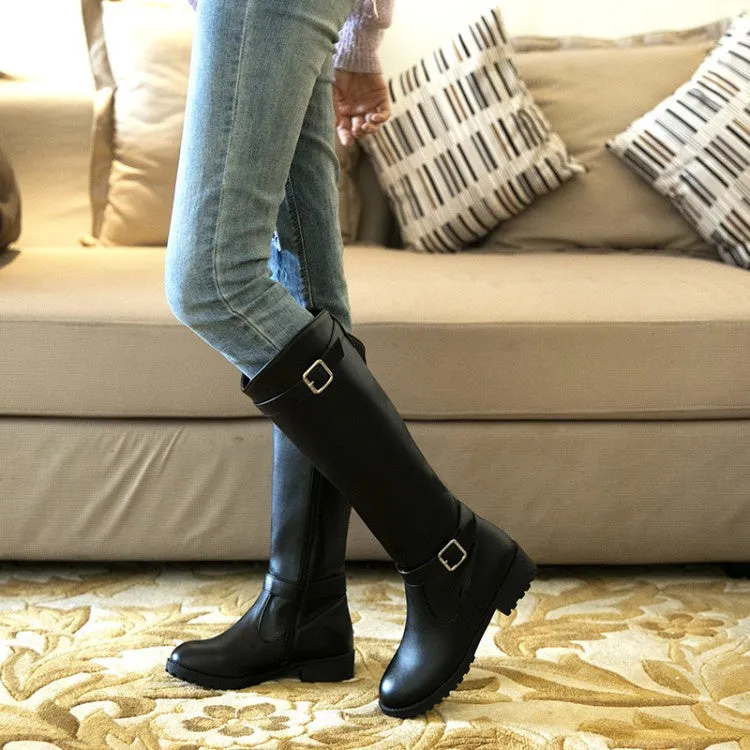 Women's Buckle Belt Knee High Boots