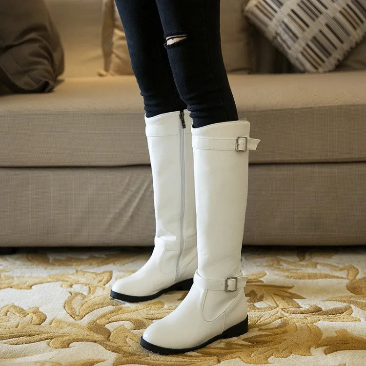 Women's Buckle Belt Knee High Boots