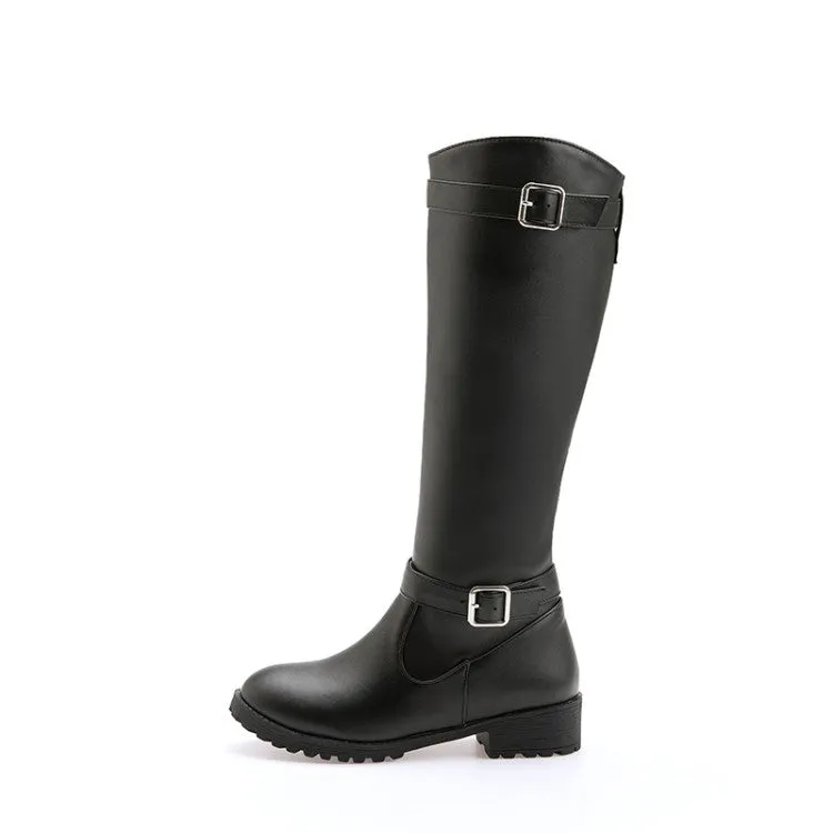 Women's Buckle Belt Knee High Boots