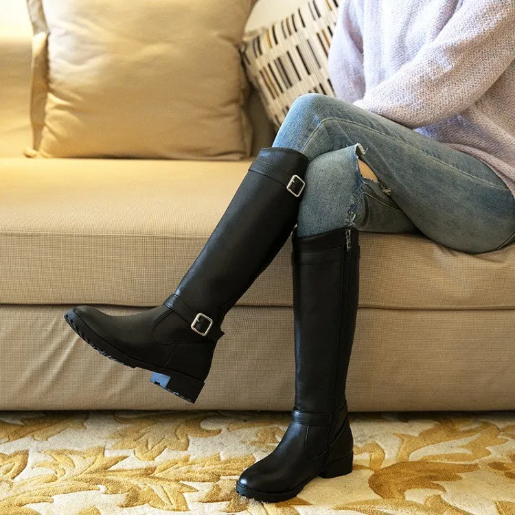 Women's Buckle Belt Knee High Boots