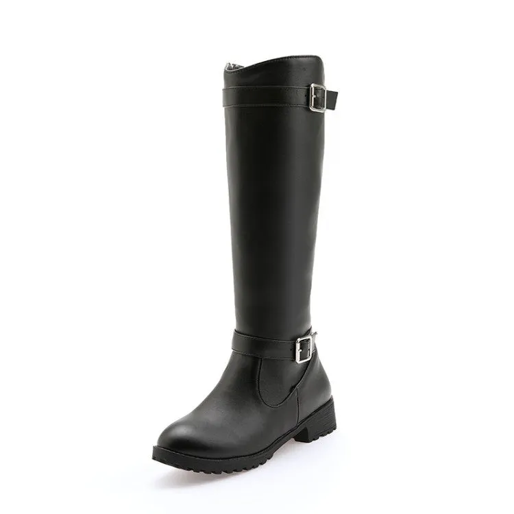 Women's Buckle Belt Knee High Boots