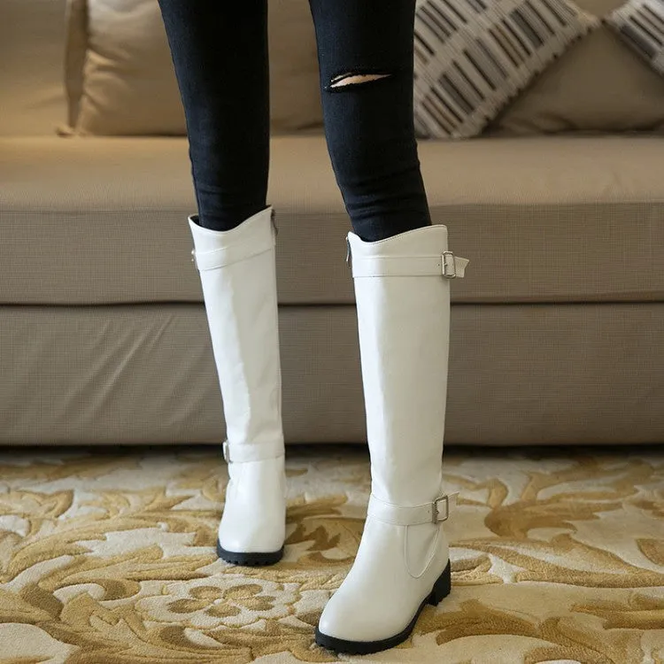 Women's Buckle Belt Knee High Boots