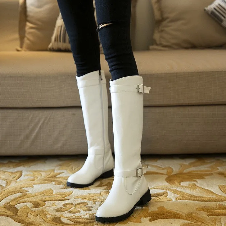 Women's Buckle Belt Knee High Boots