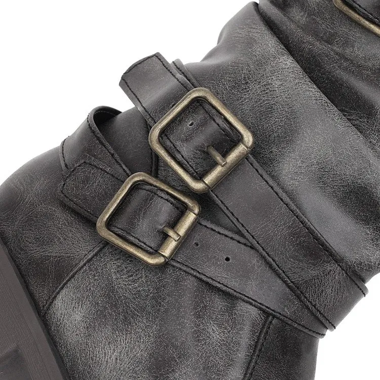 Women's  Buckle Low Heel Short Motorcycle Boots