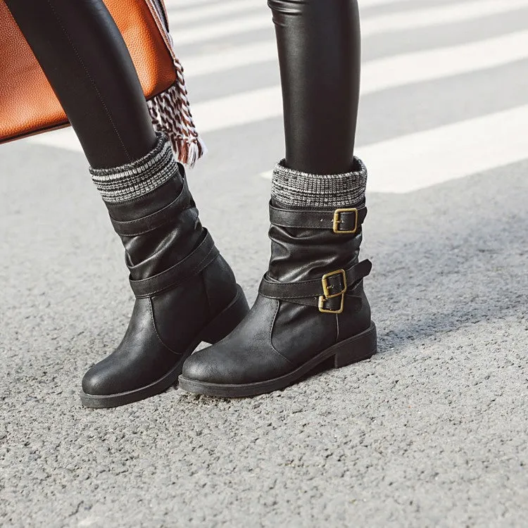 Women's  Buckle Low Heel Short Motorcycle Boots