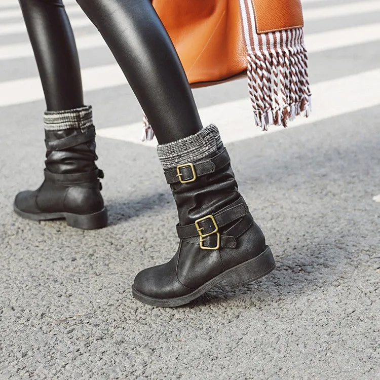 Women's  Buckle Low Heel Short Motorcycle Boots