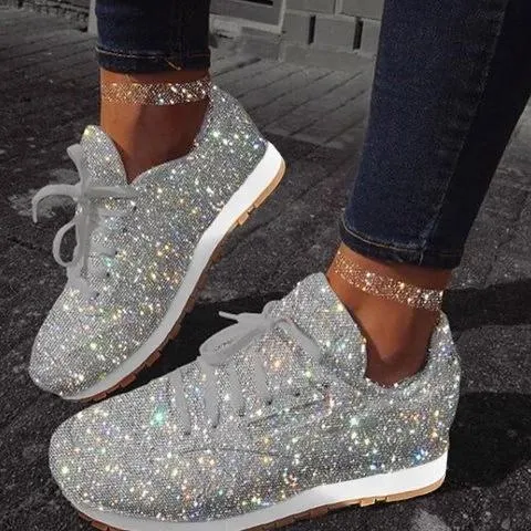 Women's glitter sneakers rhinestone shiny tennis shoes