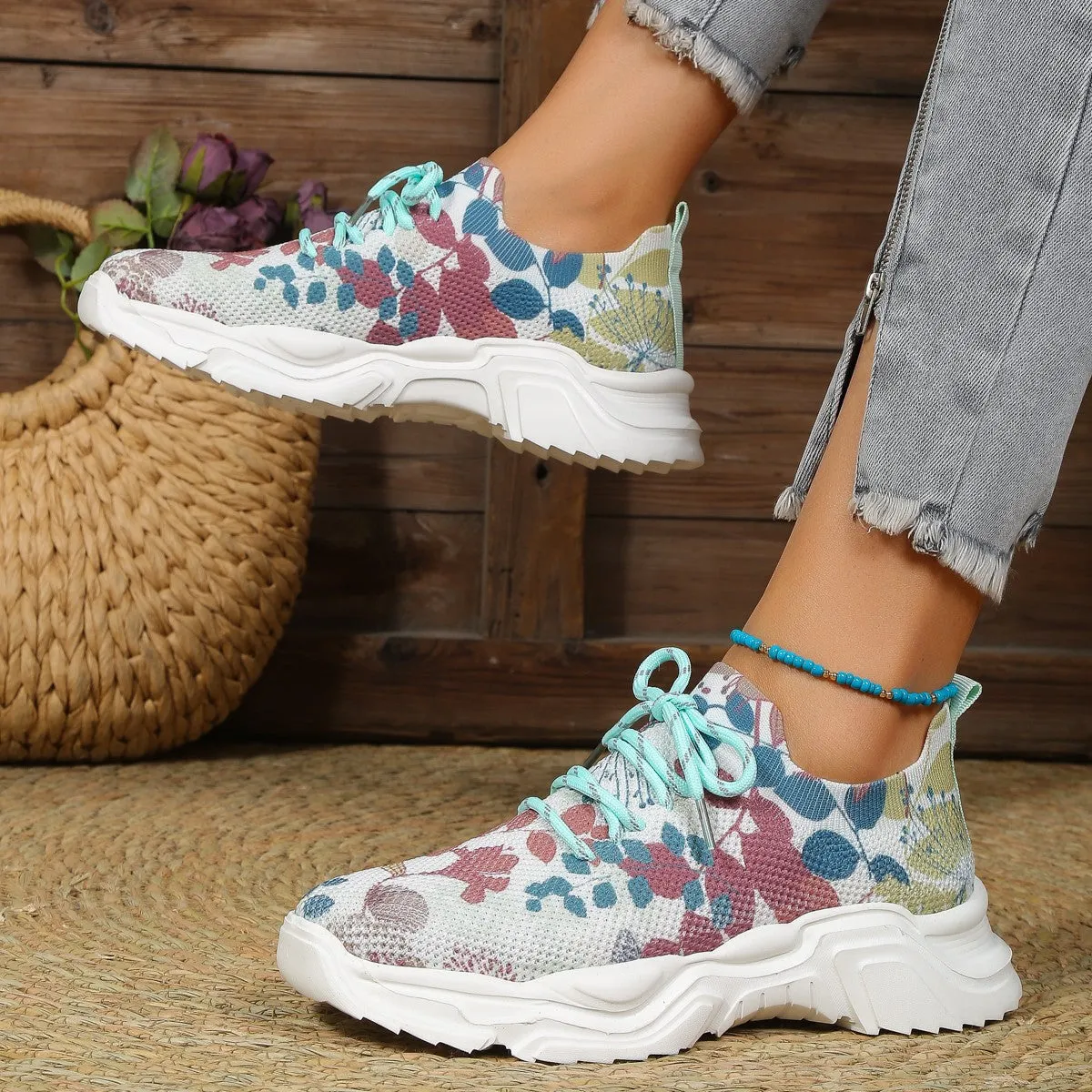 Women's Printed Flowers Casual Running Shoes