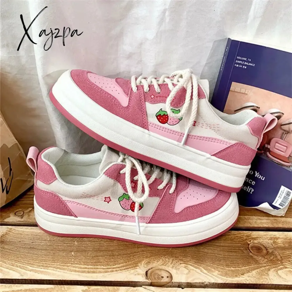 Xajzpa Platform Canvas Shoes Sneakers Women Cute Style Girls Sports Sneakers Student Pink Woman Vulcanized Shoes Tennis Female New