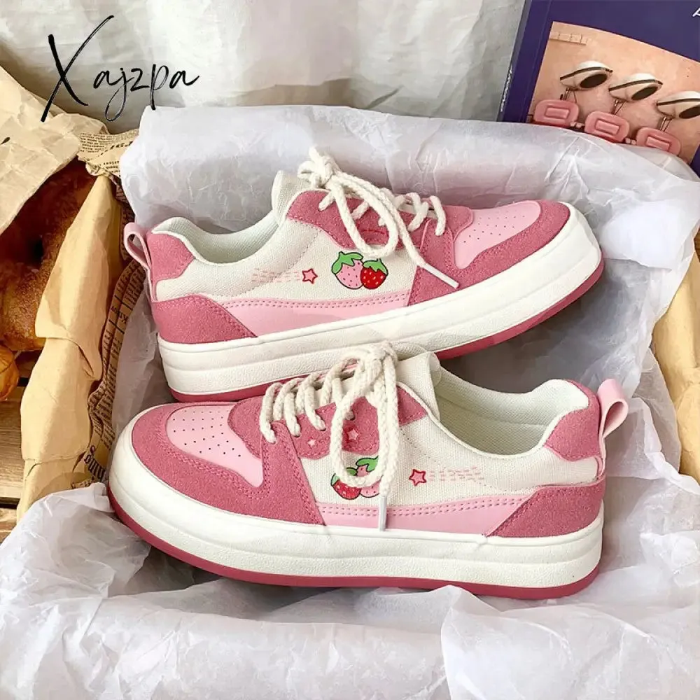 Xajzpa Platform Canvas Shoes Sneakers Women Cute Style Girls Sports Sneakers Student Pink Woman Vulcanized Shoes Tennis Female New